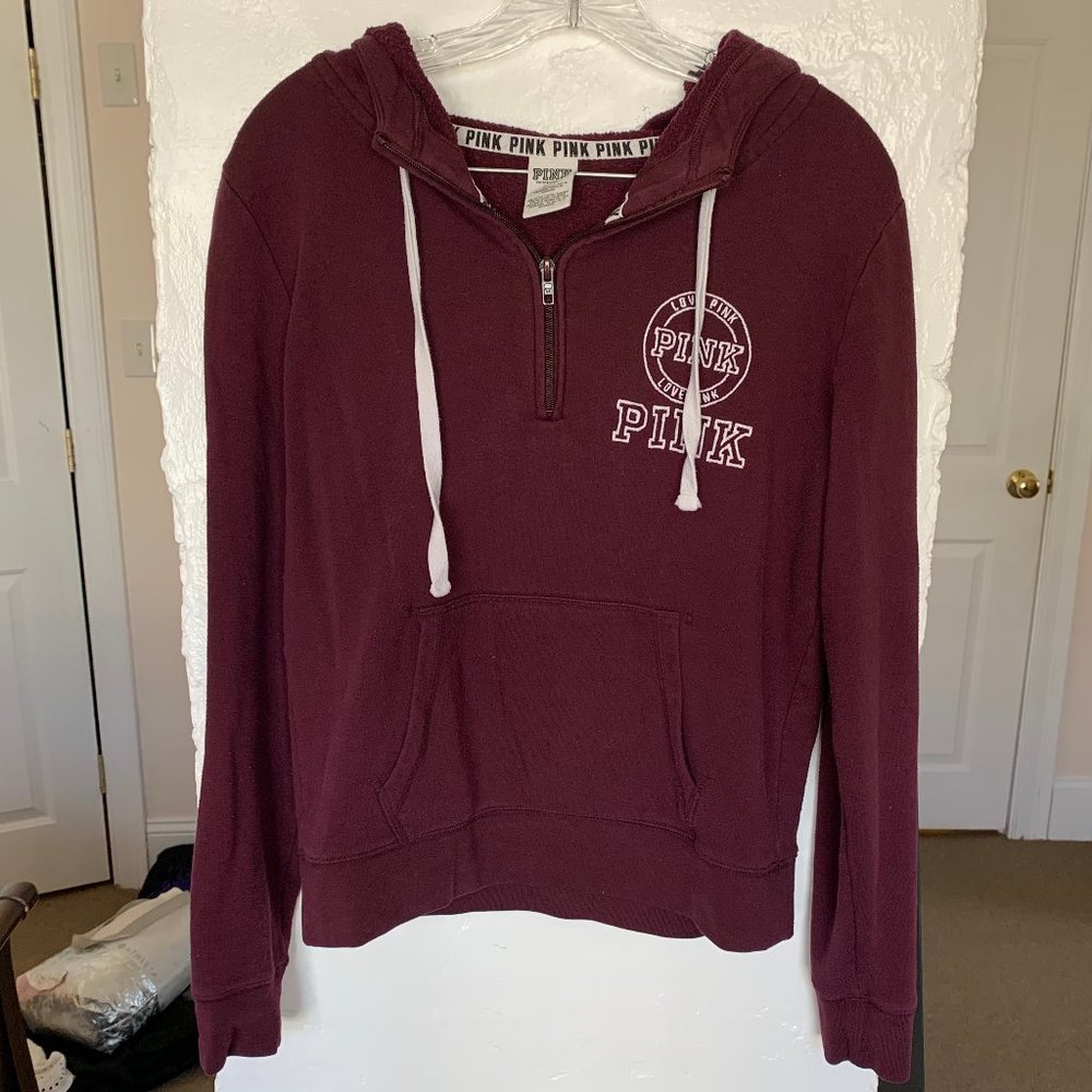 VS PINK Logo Quarter Zip Hoodie Size M